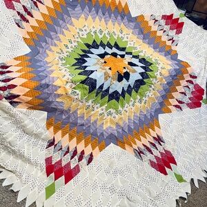 Round Starburst Quilt Top with Multicolor Design Size W-100’ by L-104’ King size